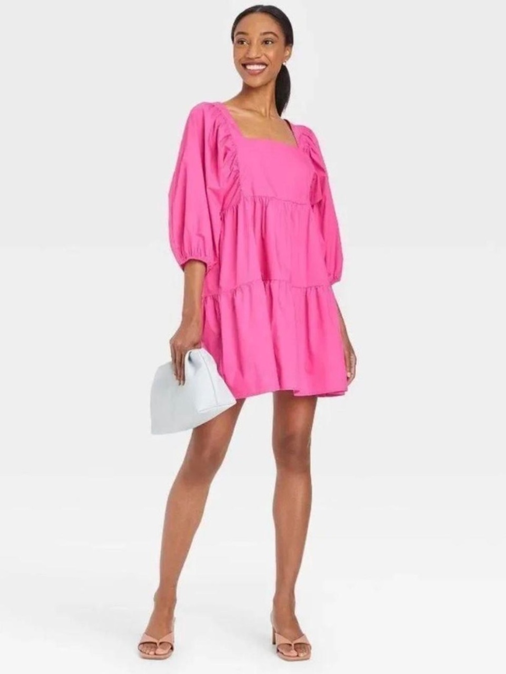 A NEW DAY Puff Sleeve Square Neckline pink babydoll dress Size L
